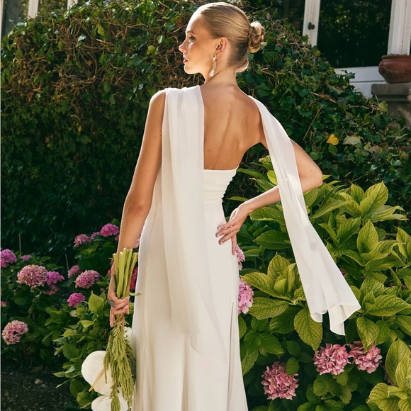 Anthropologie White Bridal Midi Strapless Dress - Picture 2 of 11